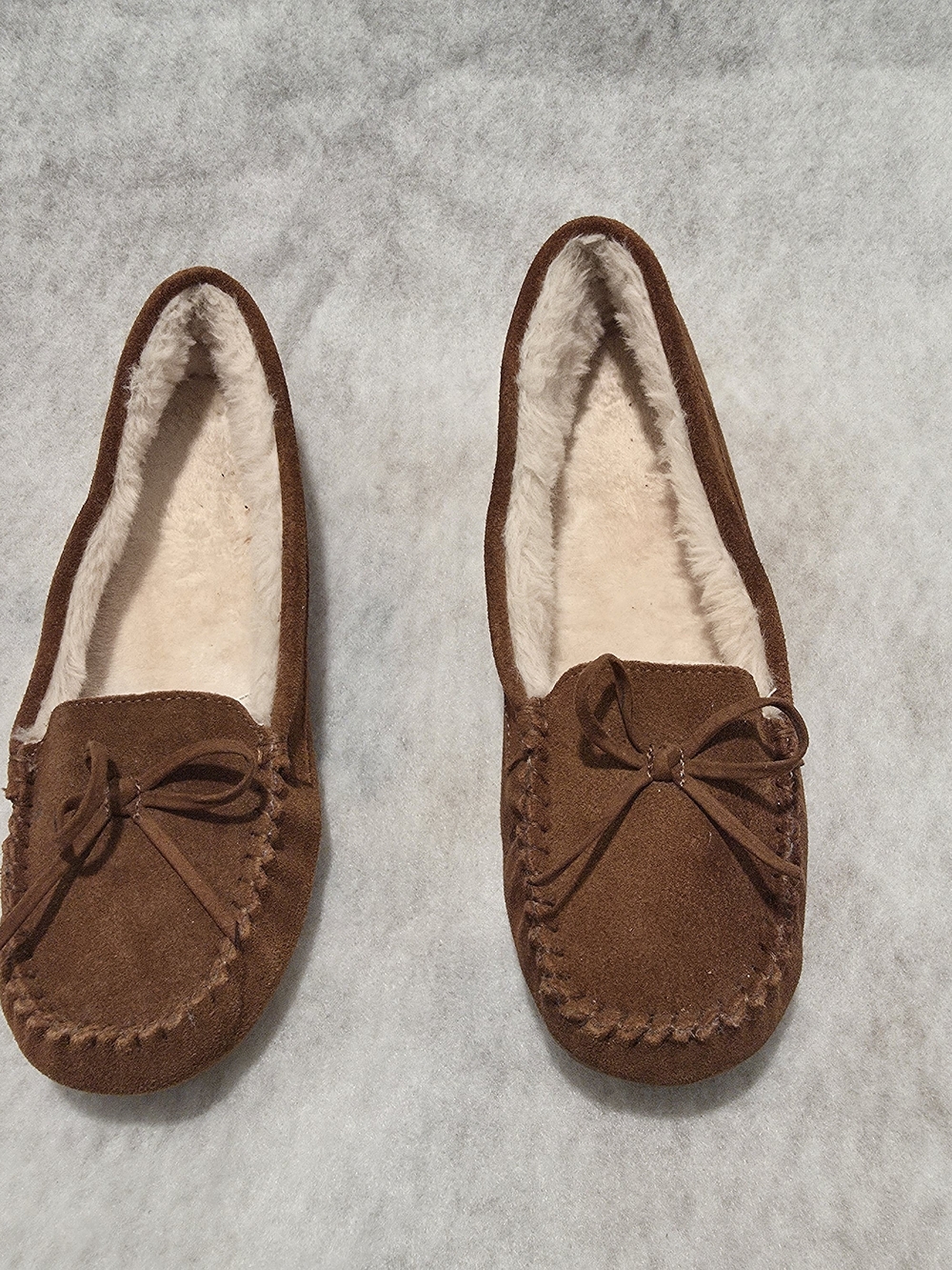 Women's Brown Faux-Suede Moccasin Slippers with Plush Lining